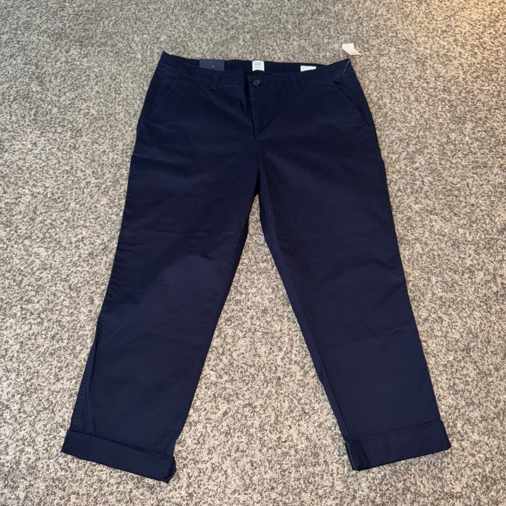 Gap Womens Girlfriend Khaki Navy Blue Chino Pants 232528-00-1 Size 14 NWT